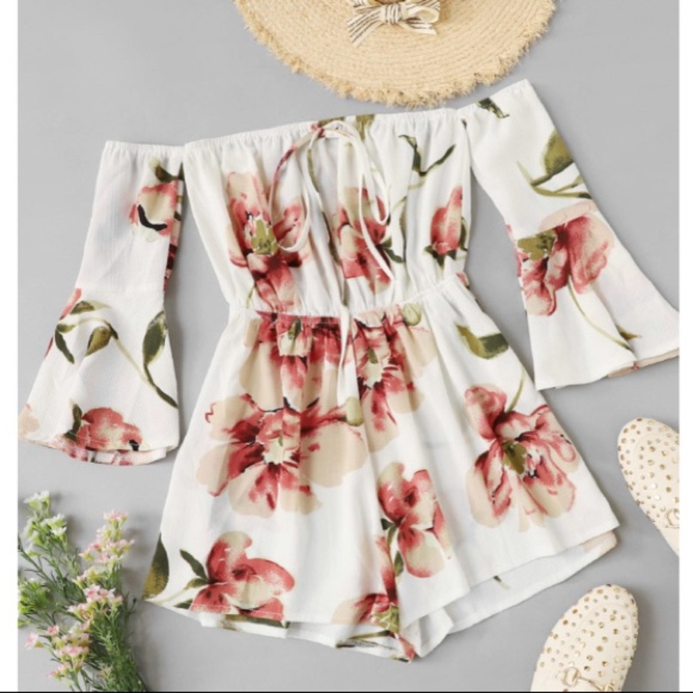 Lovely Cream Floral Romper